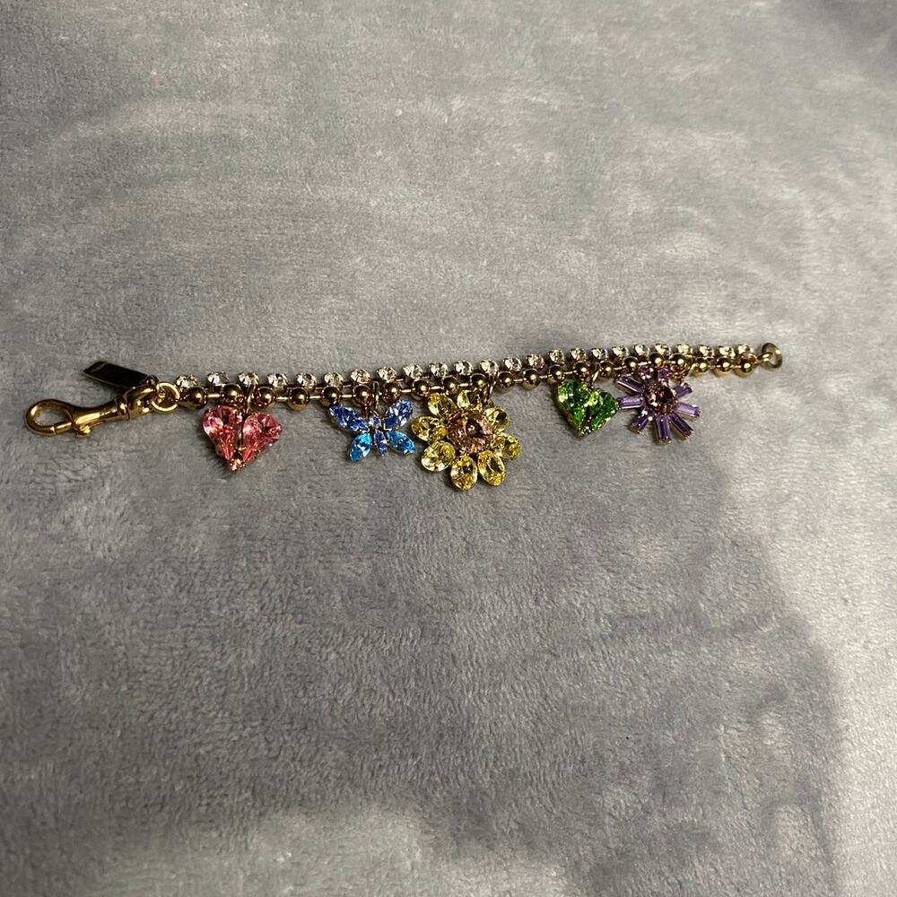 Coach Charm Bracelet Women’s Multicolor Gold Crystal Floral Whimsical Y2K EUC